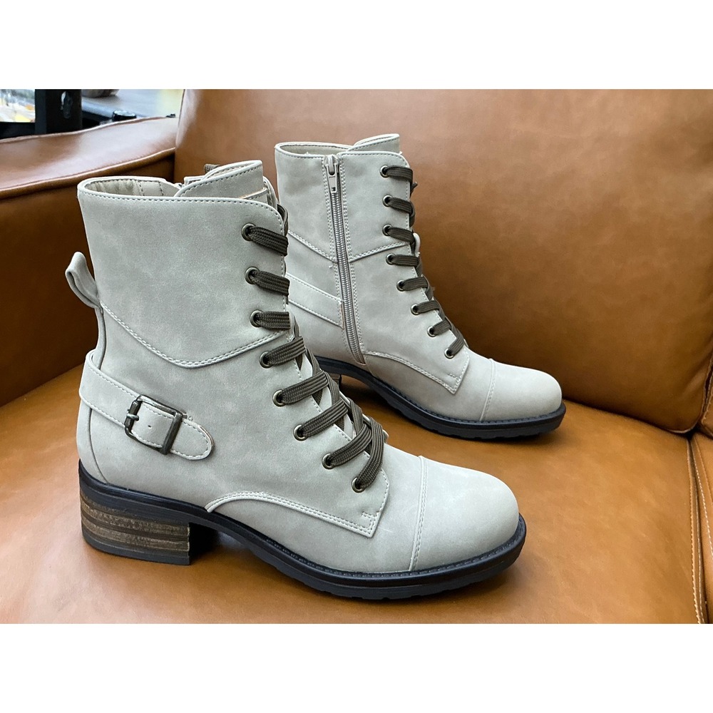 Indigo rd Jovanie Combat Boots Womens 7.5 Gray Buckle Lug Sole